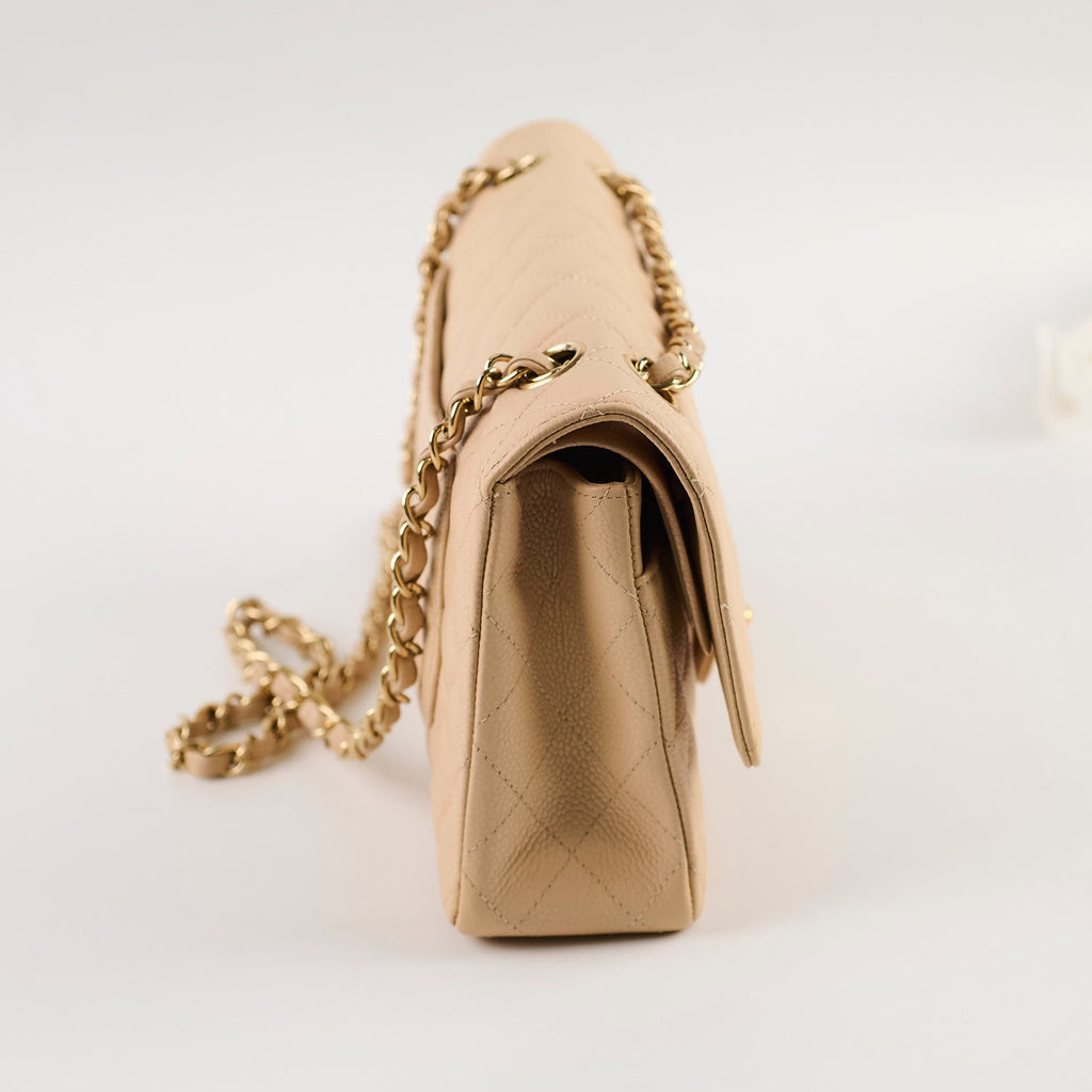 Chanel Medium/Large Caviar Double Classic Flap Beige