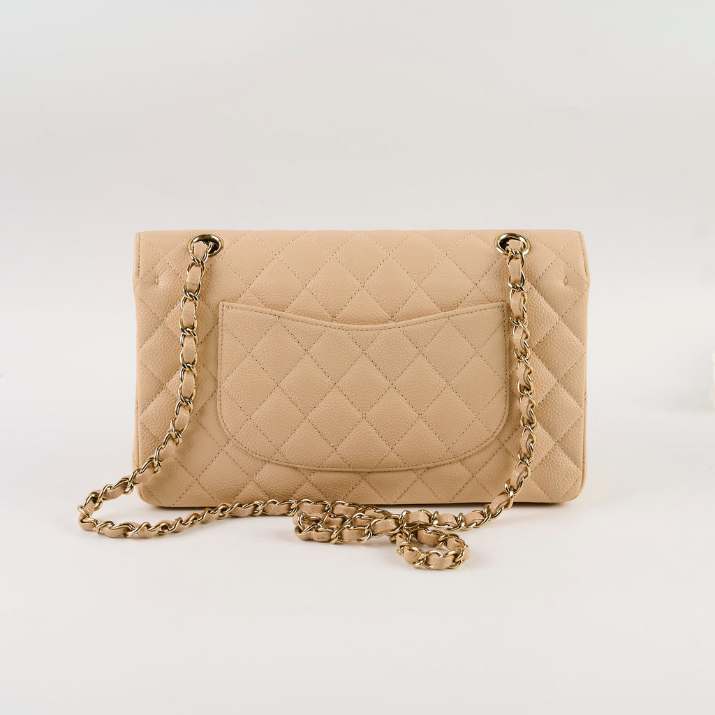 Chanel Medium/Large Caviar Double Classic Flap Beige