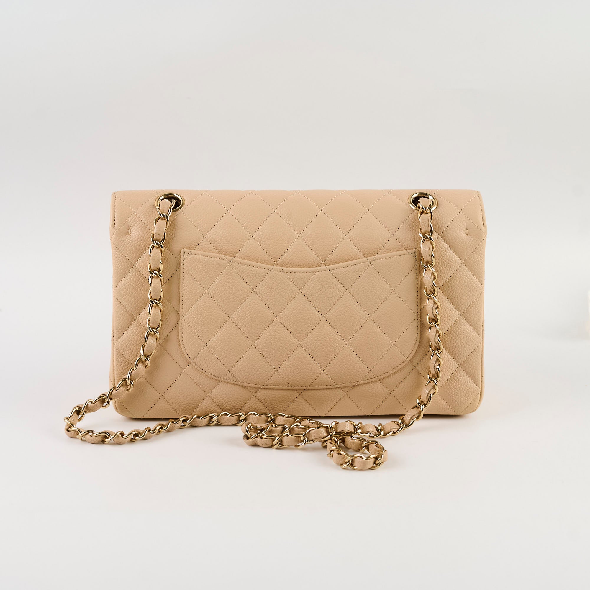 Chanel Medium/Large Caviar Double Classic Flap Beige