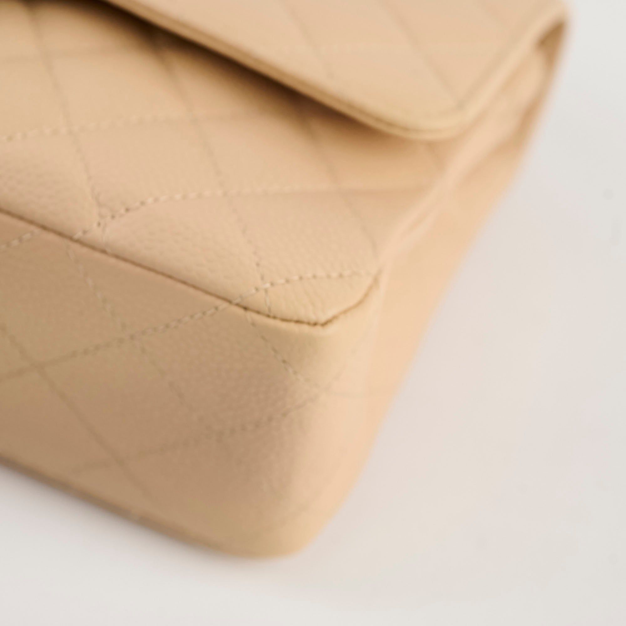 Chanel Medium/Large Caviar Double Classic Flap Beige