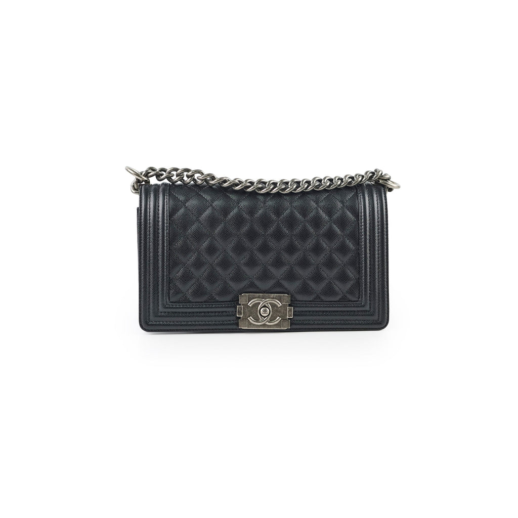 Chanel Old Medium Classic Flap Black Caviar Ruthenium HW (microchip)