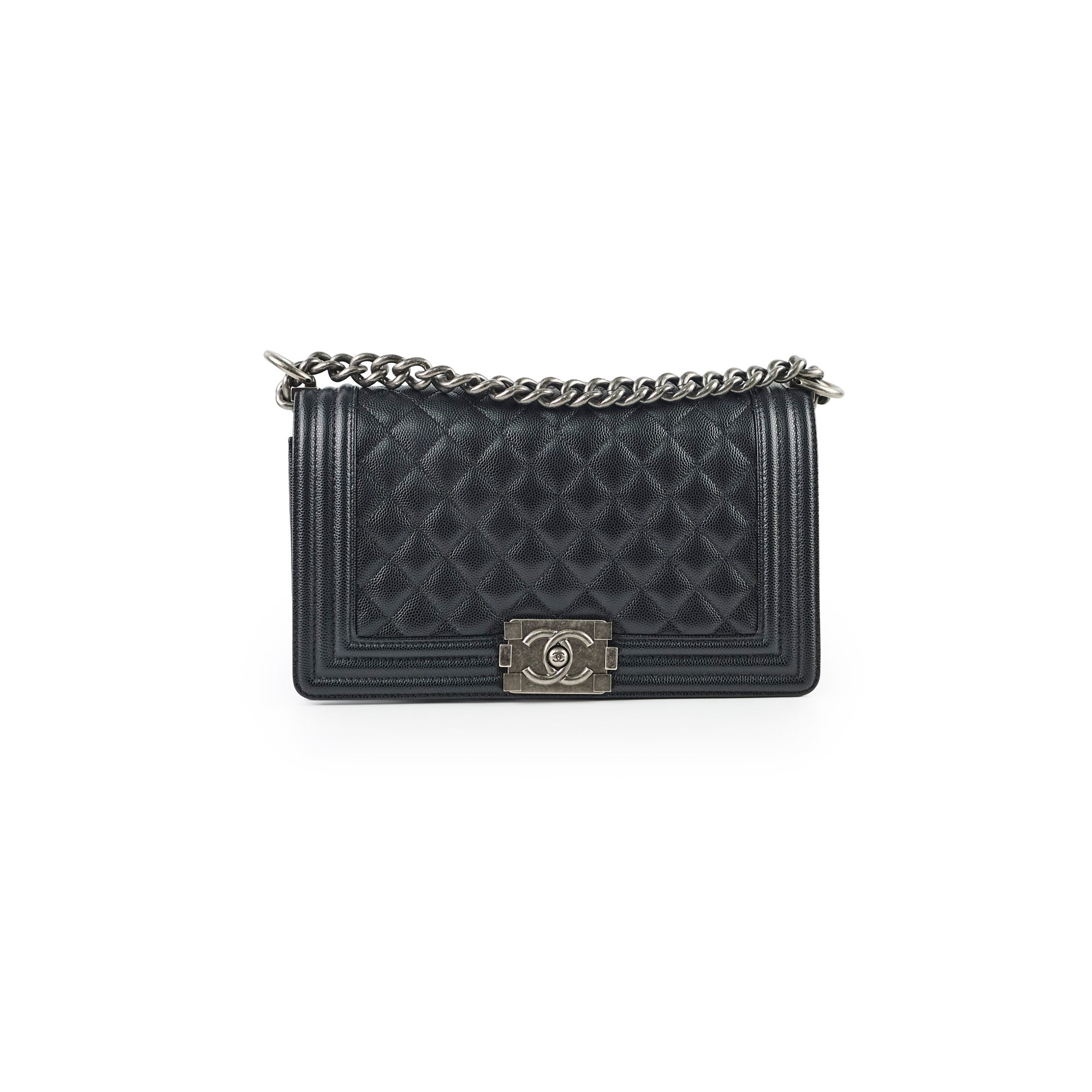 Chanel Old Medium Classic Flap Black Caviar Ruthenium HW (microchip)