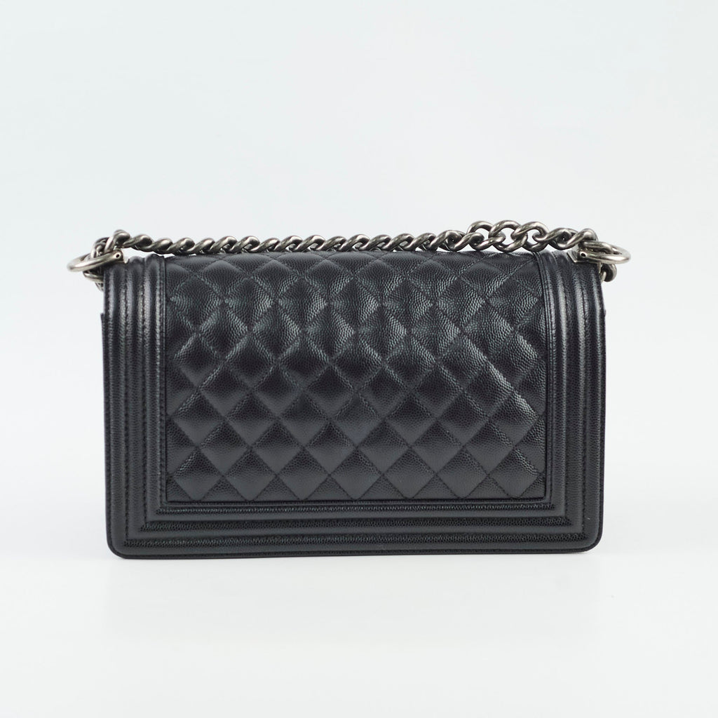 Chanel Old Medium Classic Flap Black Caviar Ruthenium HW (microchip)