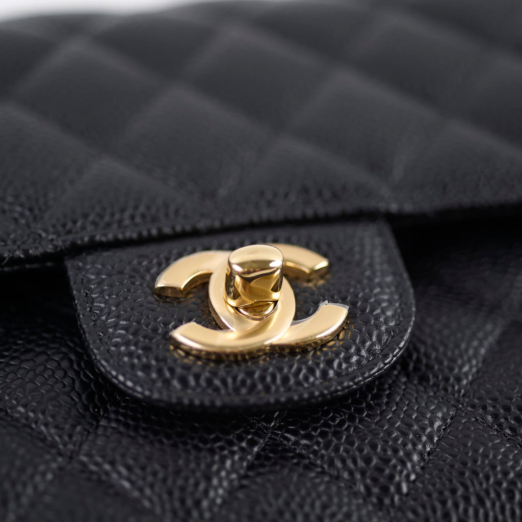 Chanel Medium/Large Caviar Double Classic Flap Black Microchipped