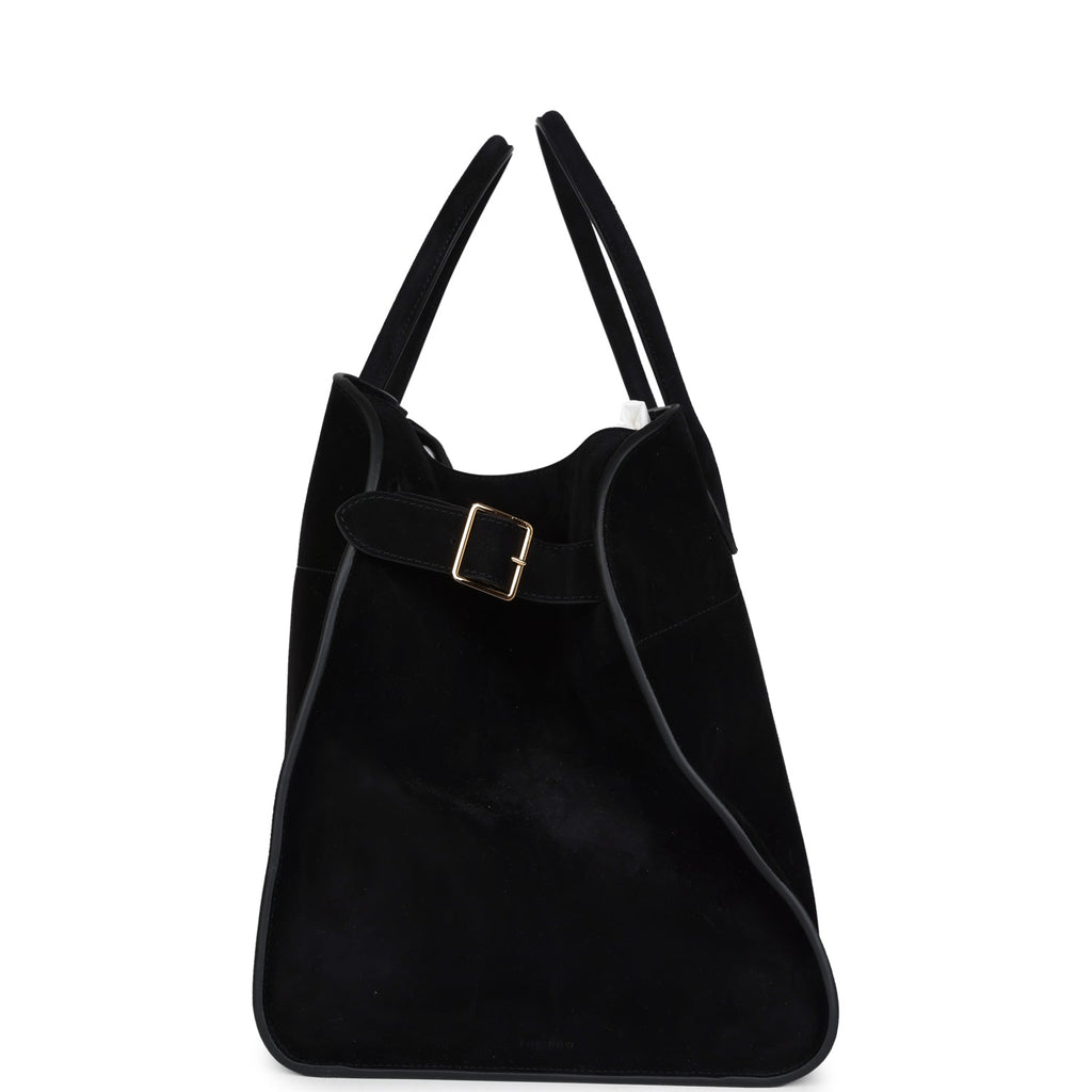 The Row Soft Margaux 17 Bag Black Suede Gold Hardware