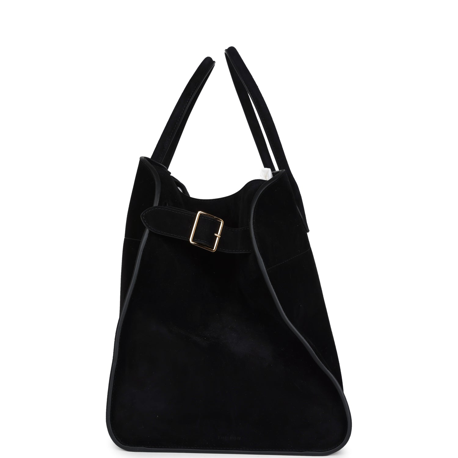 The Row Soft Margaux 17 Bag Black Suede Gold Hardware