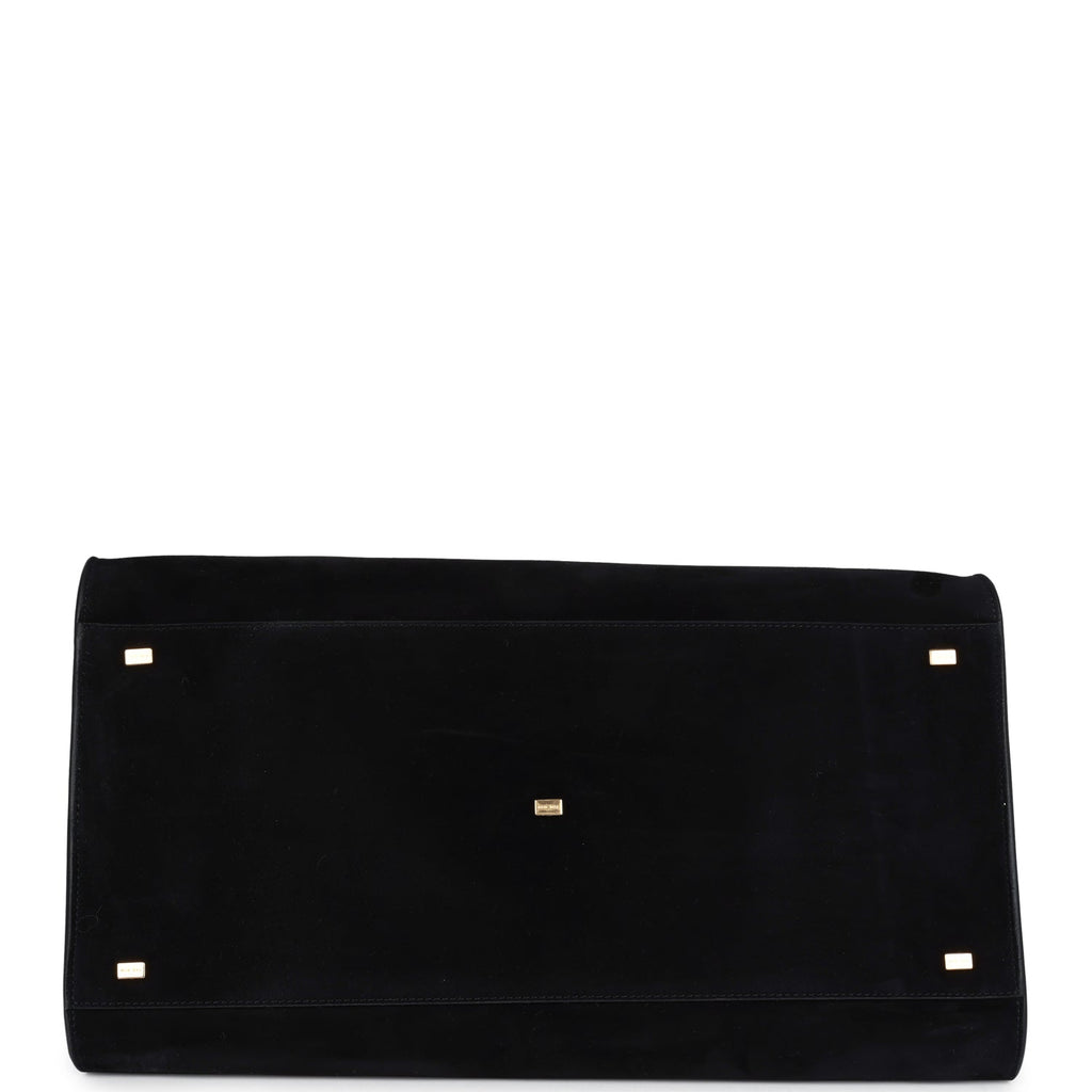 The Row Soft Margaux 17 Bag Black Suede Gold Hardware