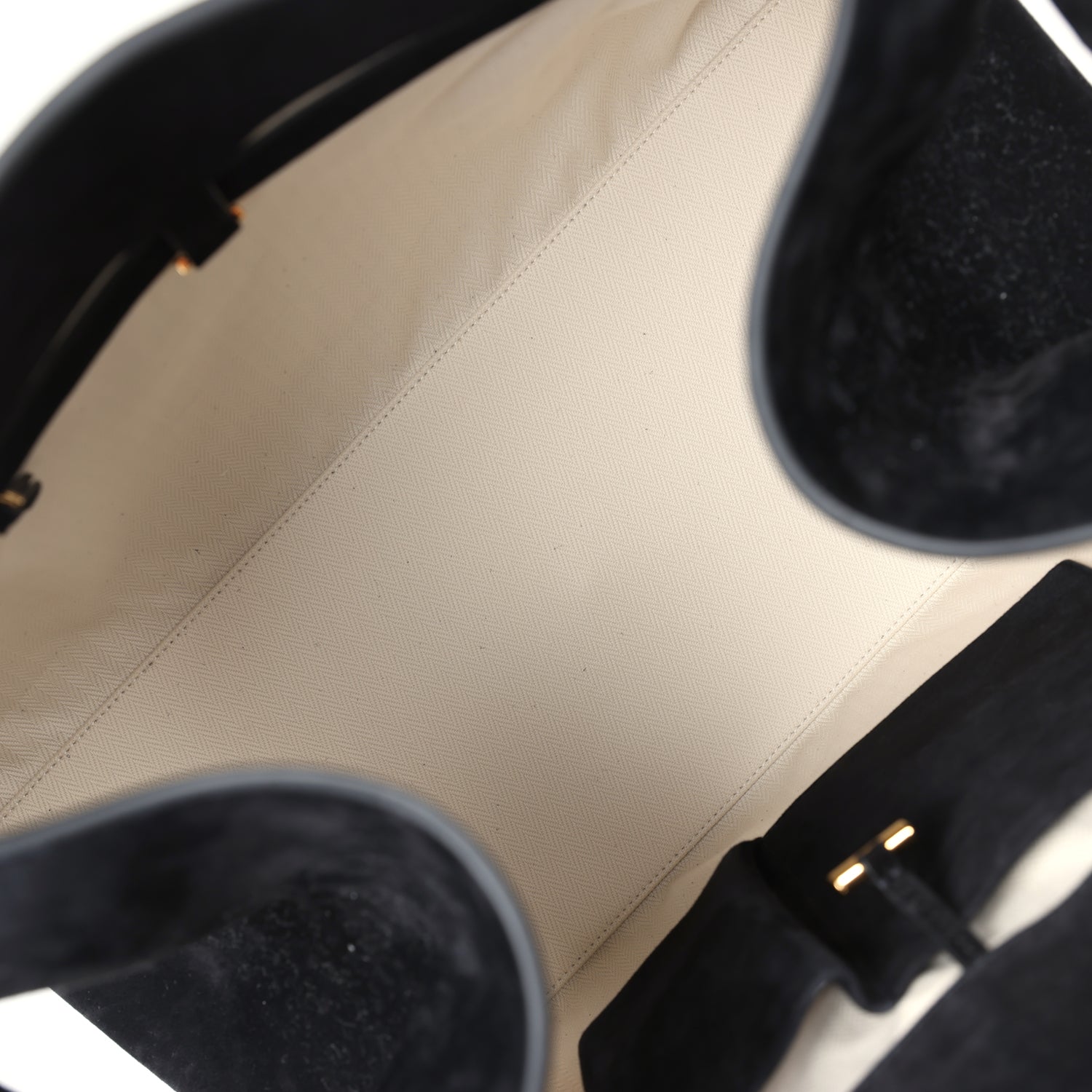 The Row Soft Margaux 17 Bag Black Suede Gold Hardware