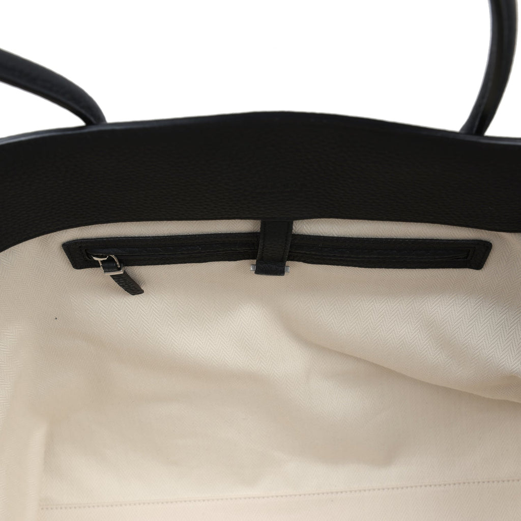 The Row Marlo 17 Tote Bag Black Calfskin Leather Silver Hardware