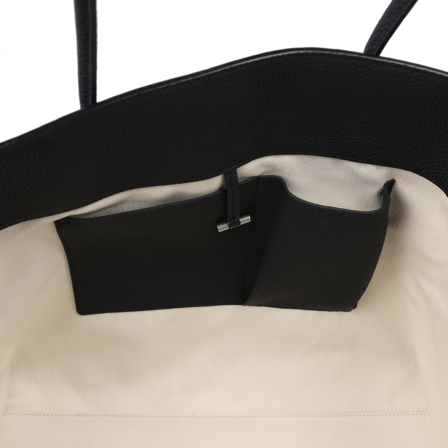 The Row Marlo 17 Tote Bag Black Calfskin Leather Silver Hardware