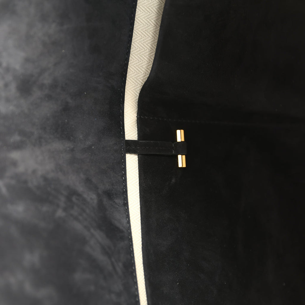 The Row Soft Margaux 15 Bag Black Suede Gold Hardware