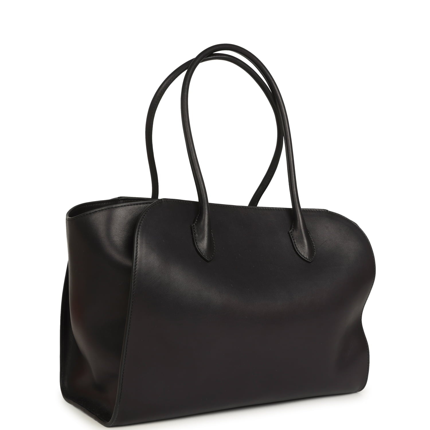 The Row Marlo 14 Tote Bag Black Saddle Silver Hardware