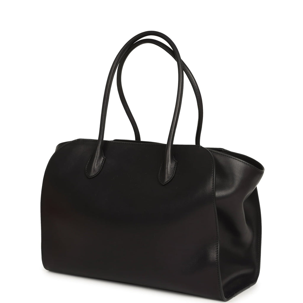 The Row Marlo 14 Tote Bag Black Saddle Silver Hardware
