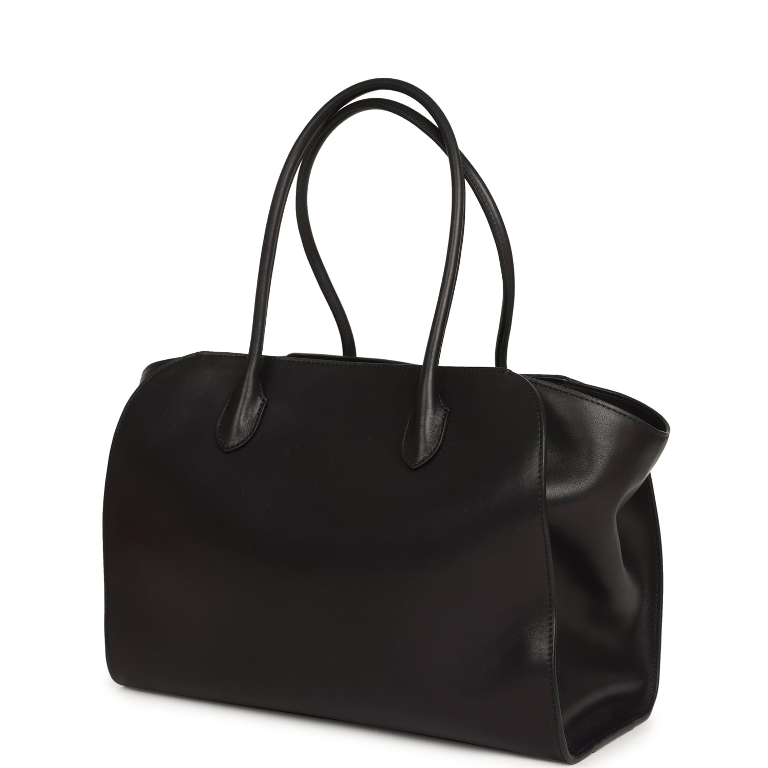 The Row Marlo 14 Tote Bag Black Saddle Silver Hardware
