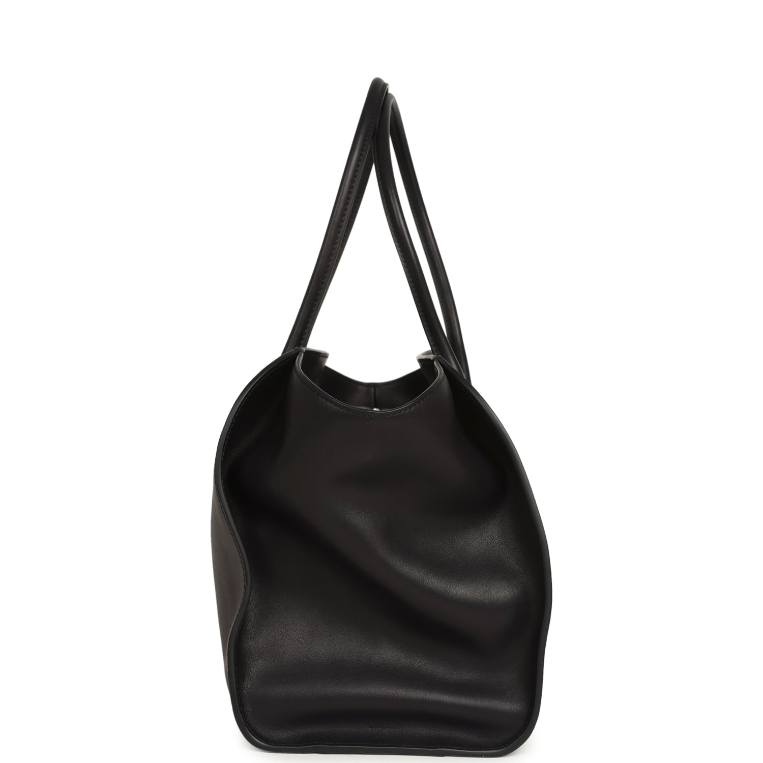 The Row Marlo 14 Tote Bag Black Saddle Silver Hardware