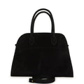 The Row Soft Margaux 12 Bag Black Suede Gold Hardware