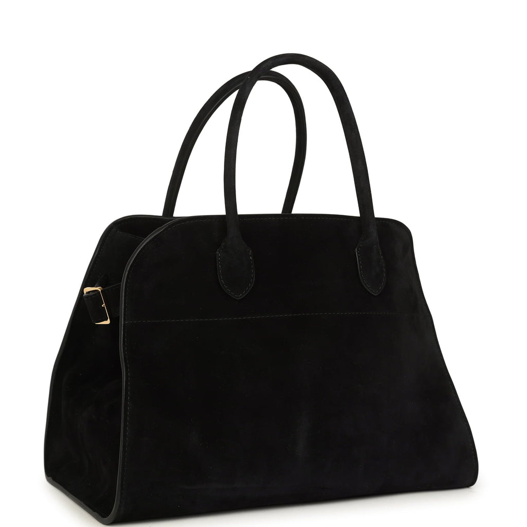 The Row Soft Margaux 12 Bag Black Suede Gold Hardware