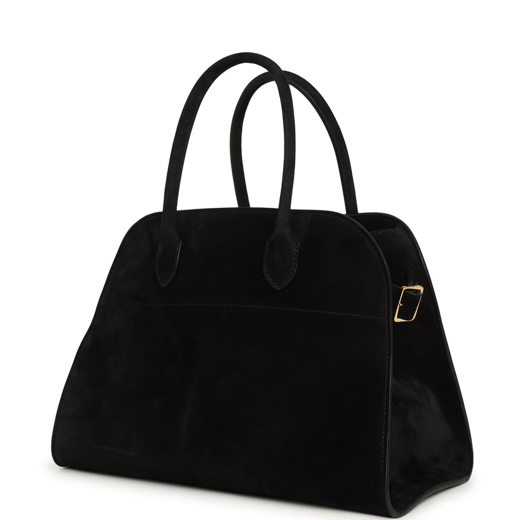 The Row Soft Margaux 12 Bag Black Suede Gold Hardware