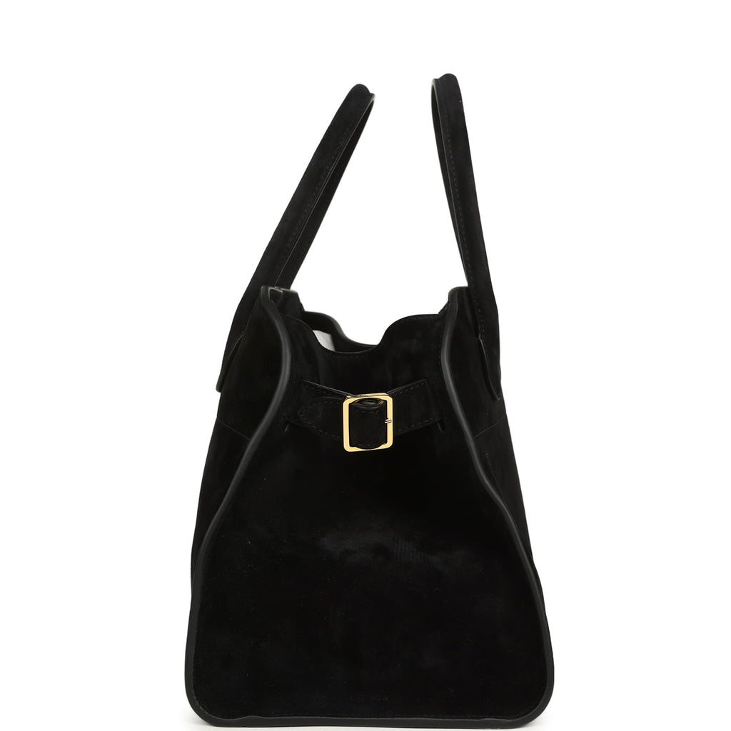 The Row Soft Margaux 12 Bag Black Suede Gold Hardware