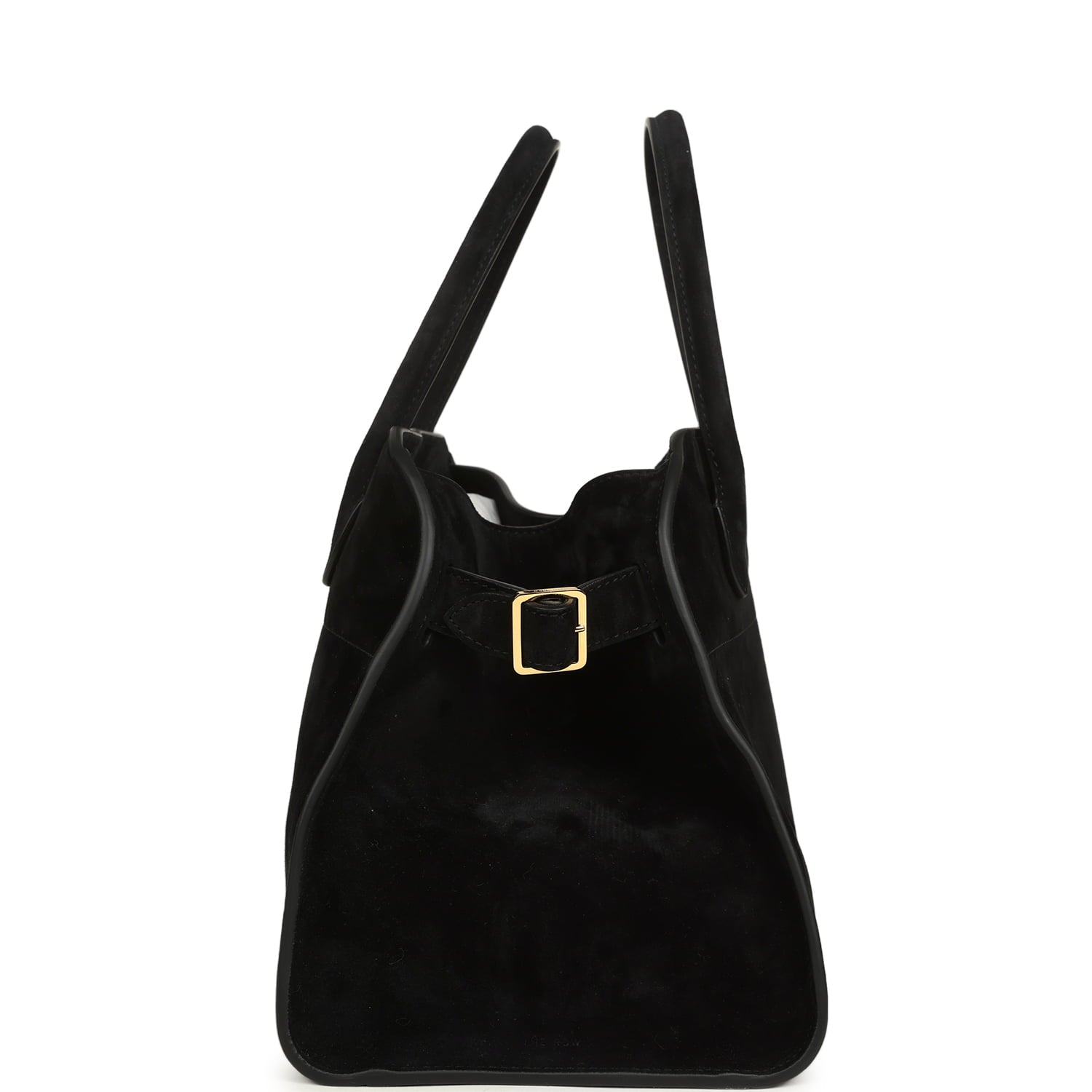The Row Soft Margaux 12 Bag Black Suede Gold Hardware