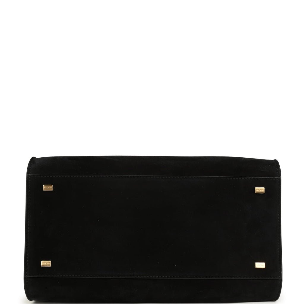 The Row Soft Margaux 12 Bag Black Suede Gold Hardware