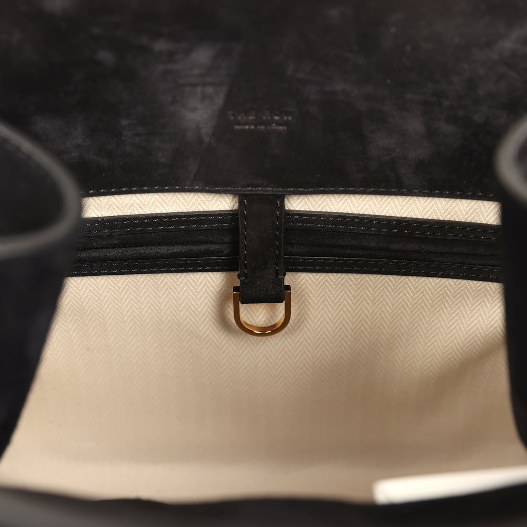 The Row Soft Margaux 12 Bag Black Suede Gold Hardware