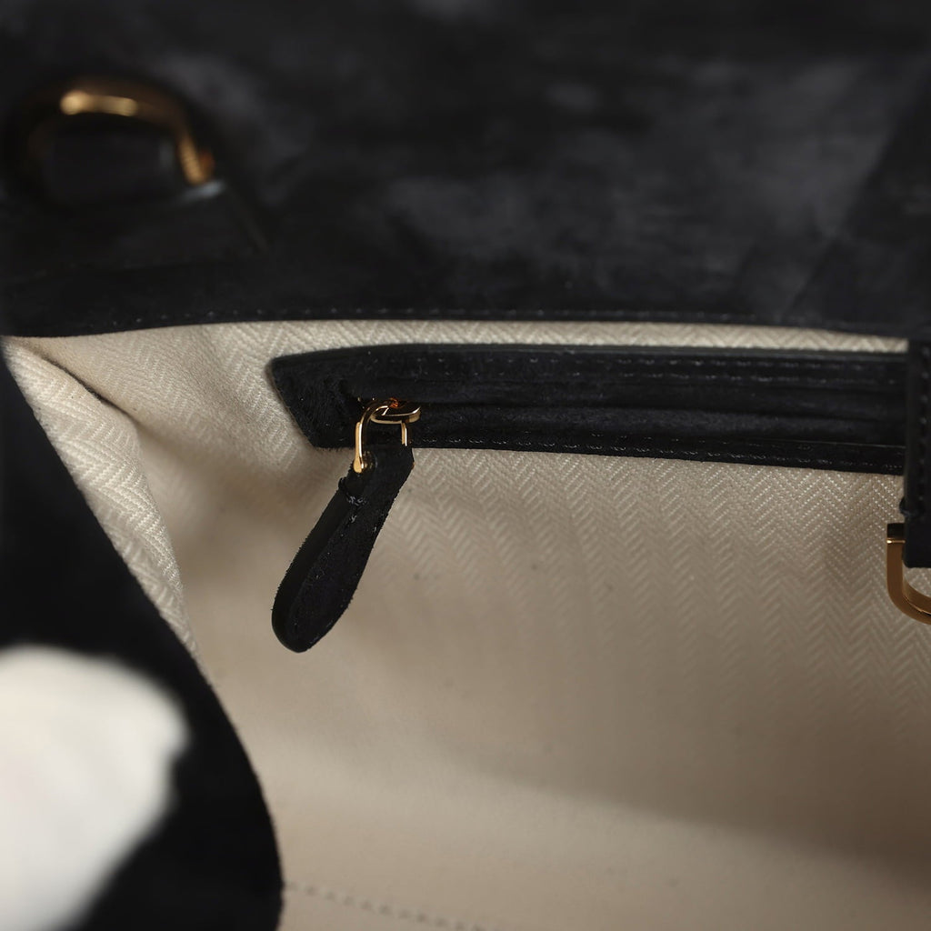 The Row Soft Margaux 12 Bag Black Suede Gold Hardware
