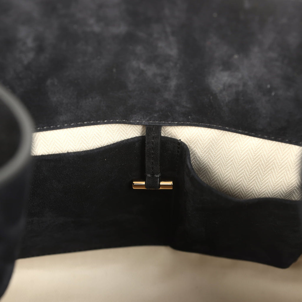 The Row Soft Margaux 12 Bag Black Suede Gold Hardware