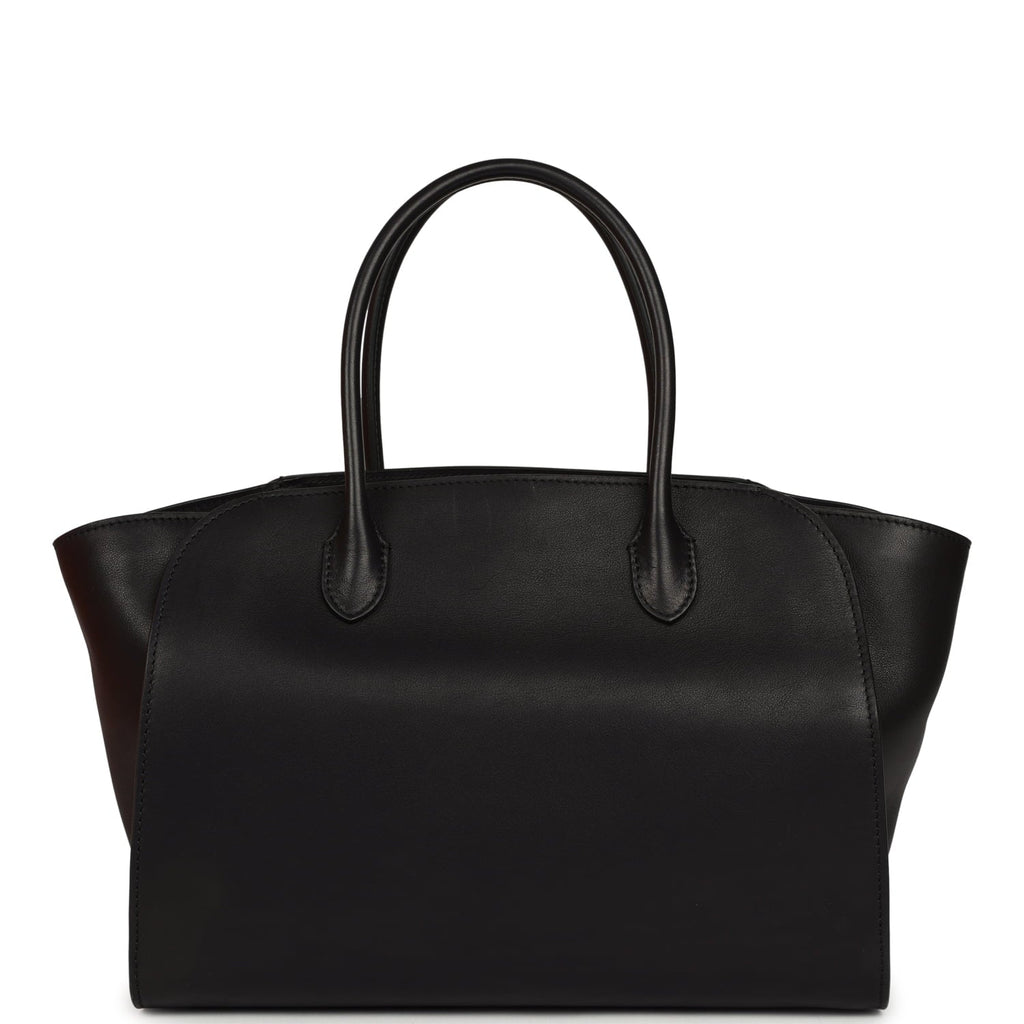 The Row Marlo 12 Tote Bag Black Saddle Silver Hardware