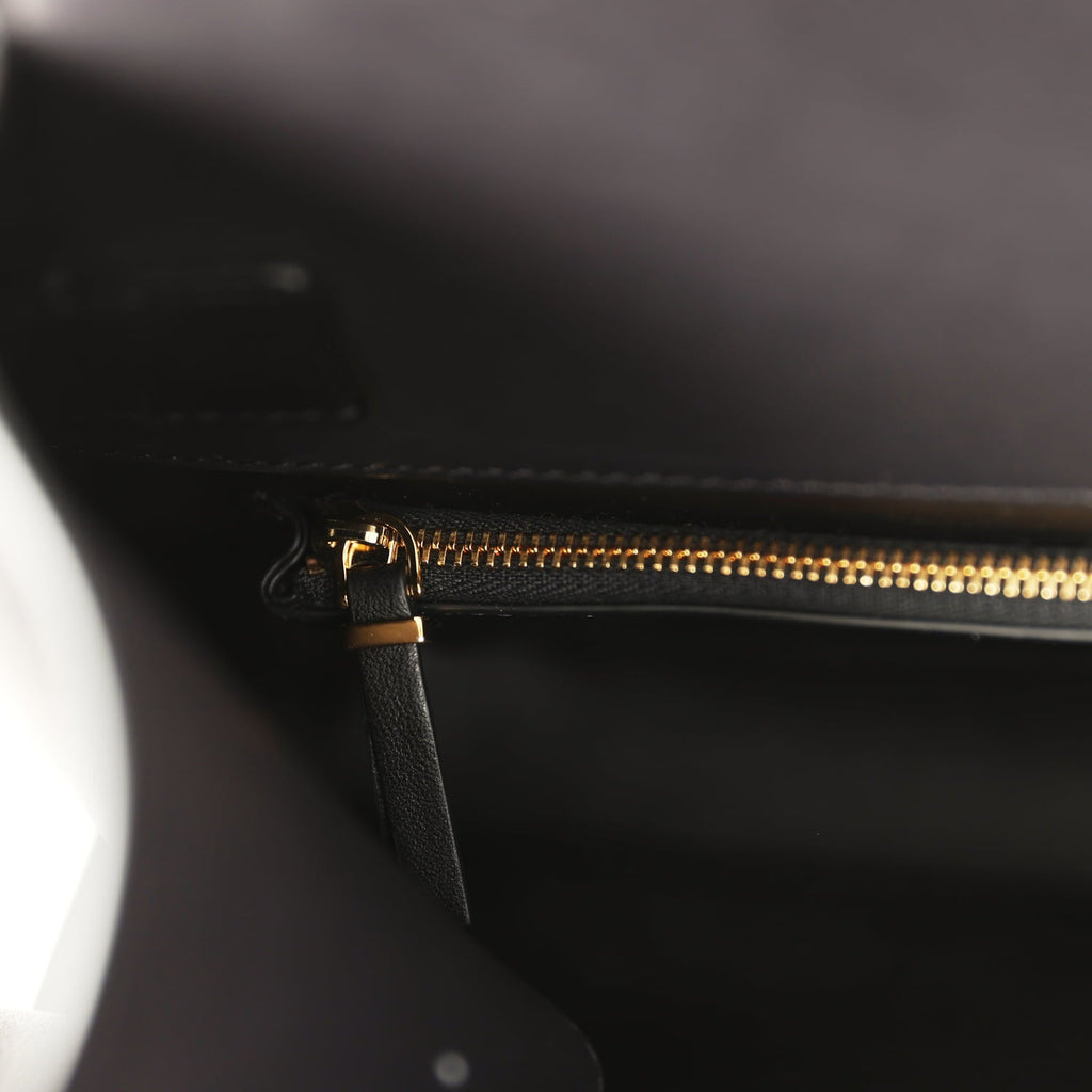 The Row East West Margaux Bag Black Saddle Leather Gold Hardware