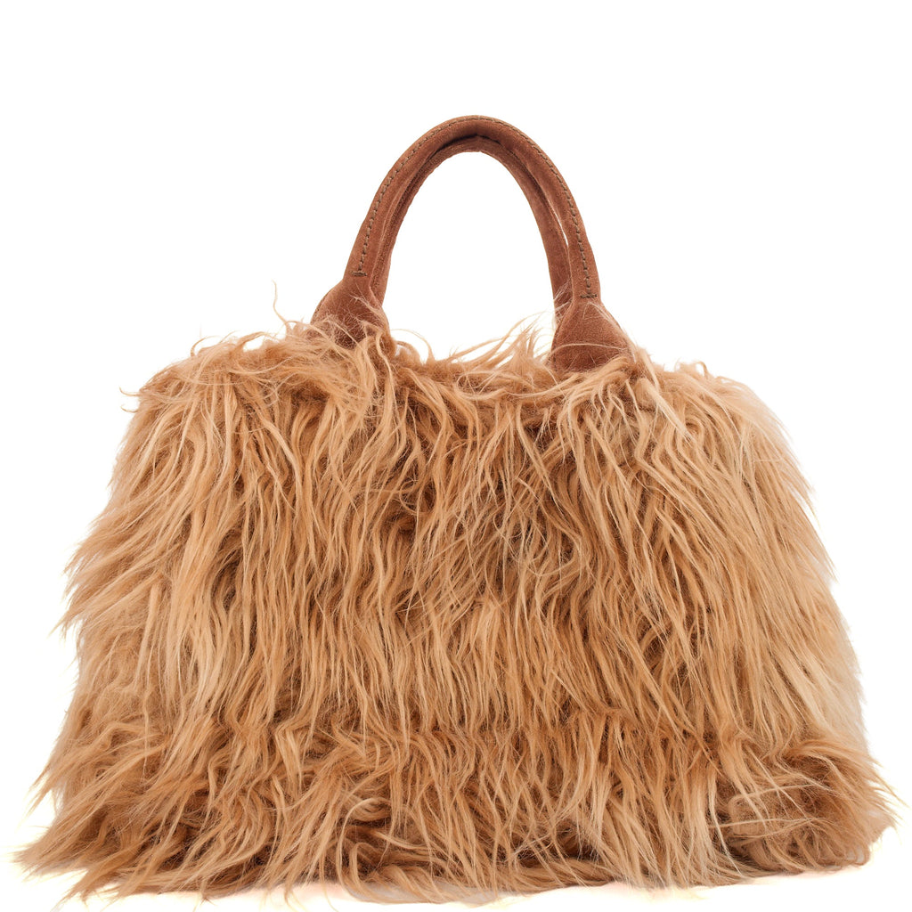 Prada Tote Borsa a Mano Vitello Phenix in Brown, Faux Fur