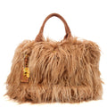 Prada Tote Borsa a Mano Vitello Phenix in Brown, Faux Fur