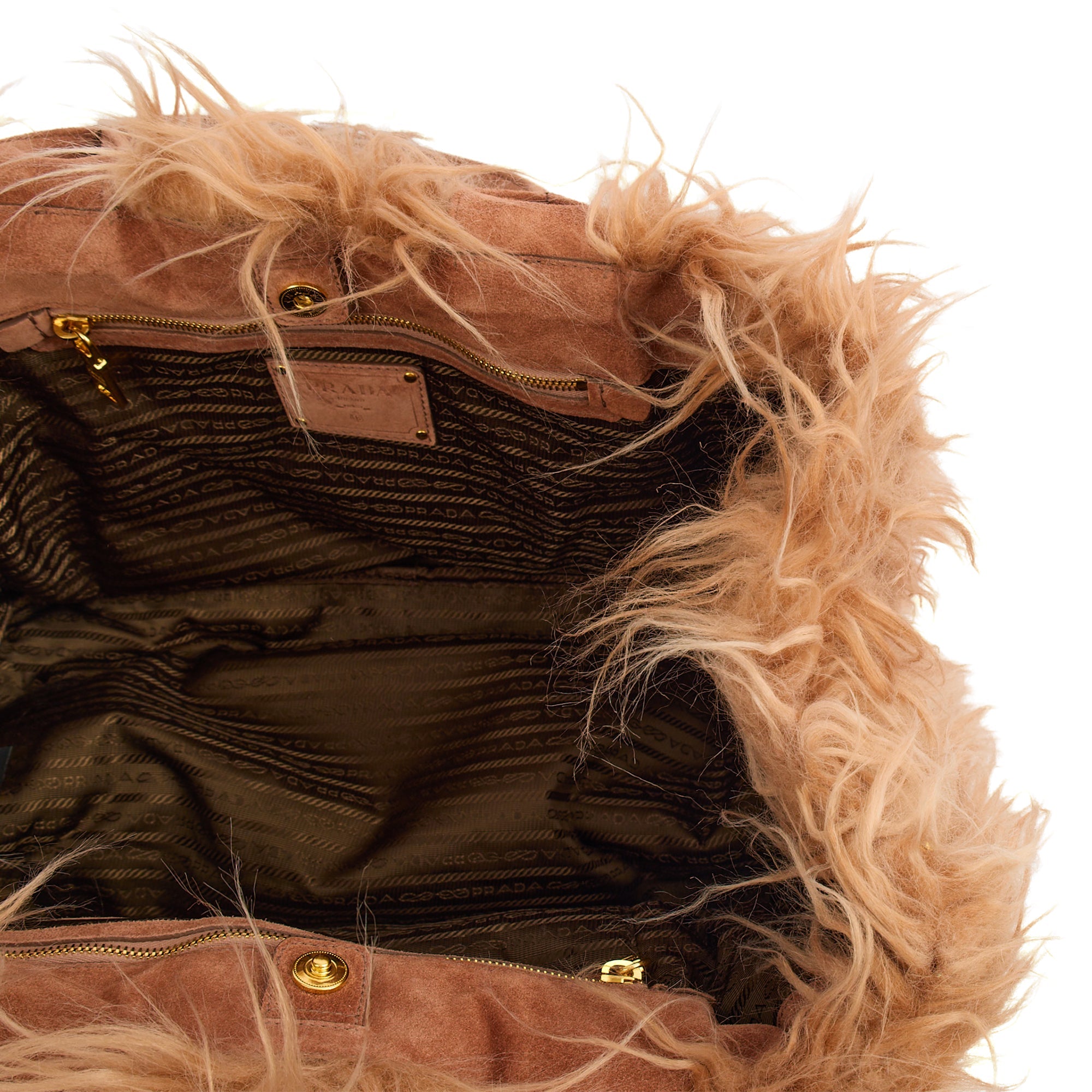 Prada Tote Borsa a Mano Vitello Phenix in Brown, Faux Fur