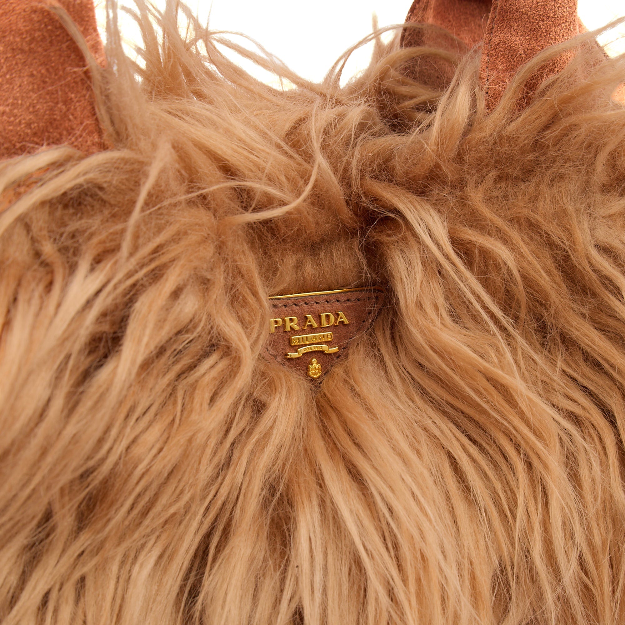 Prada Tote Borsa a Mano Vitello Phenix in Brown, Faux Fur