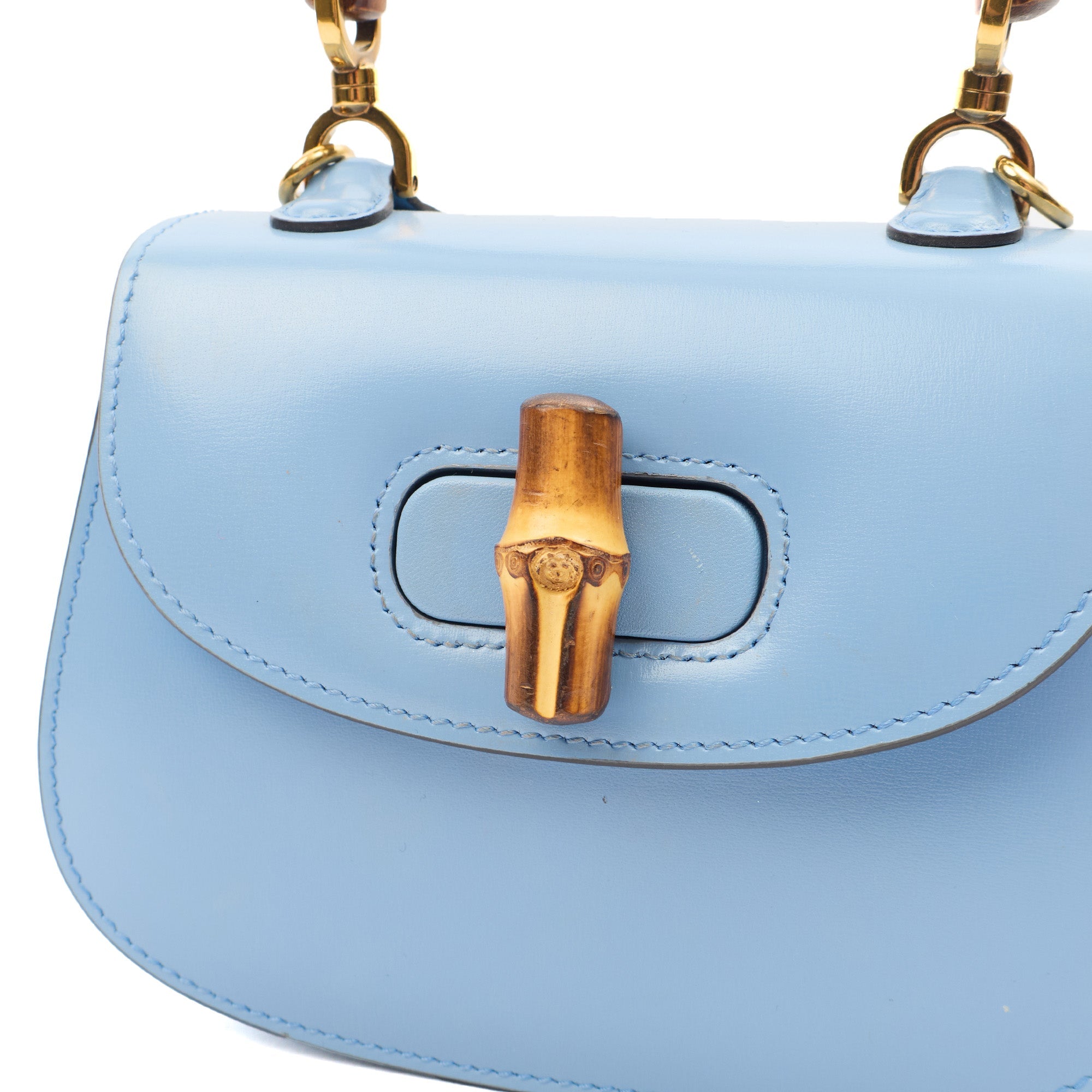 Gucci Top Handle Bamboo Top Handle in Blue, Patent Leather