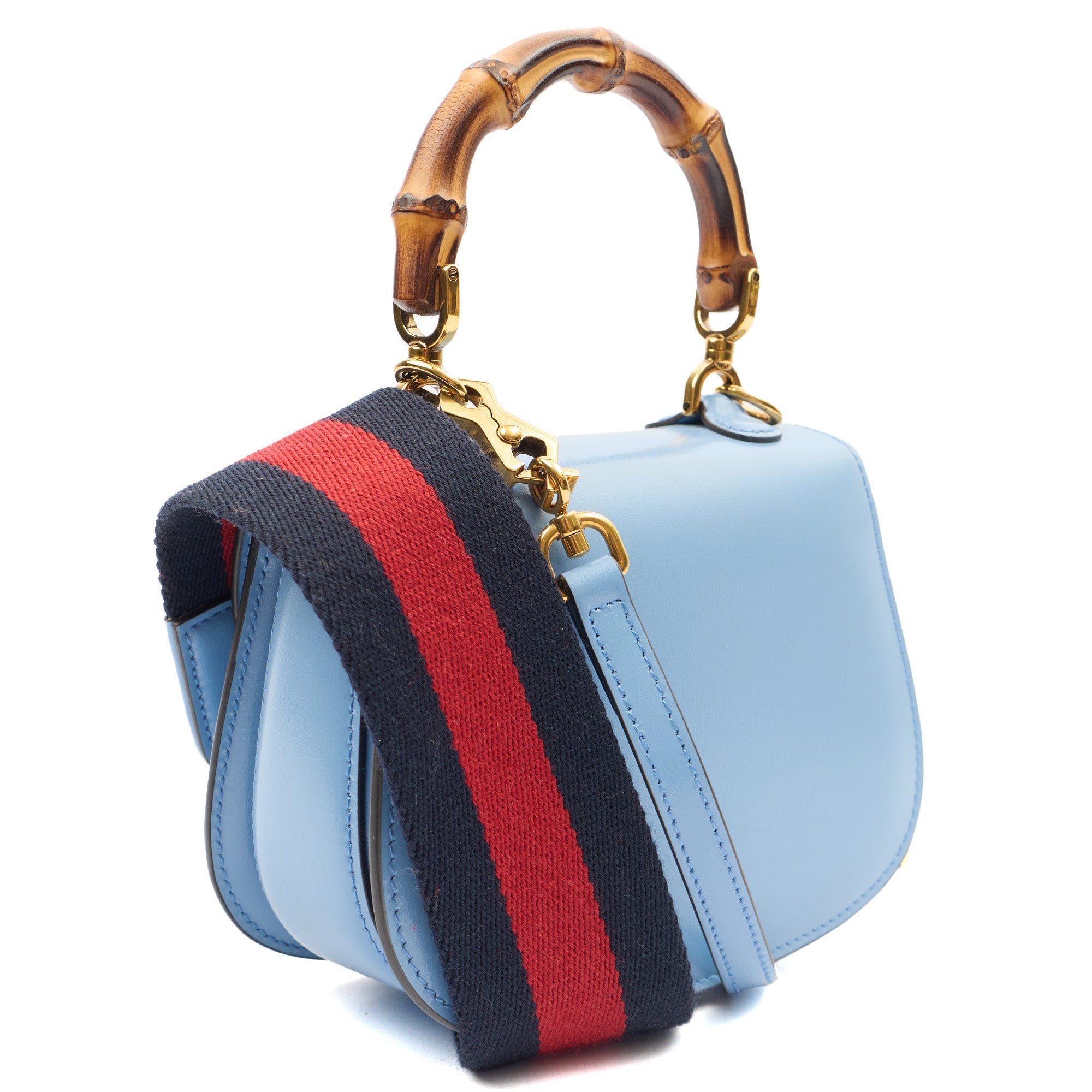 Gucci Top Handle Bamboo Top Handle in Blue, Patent Leather