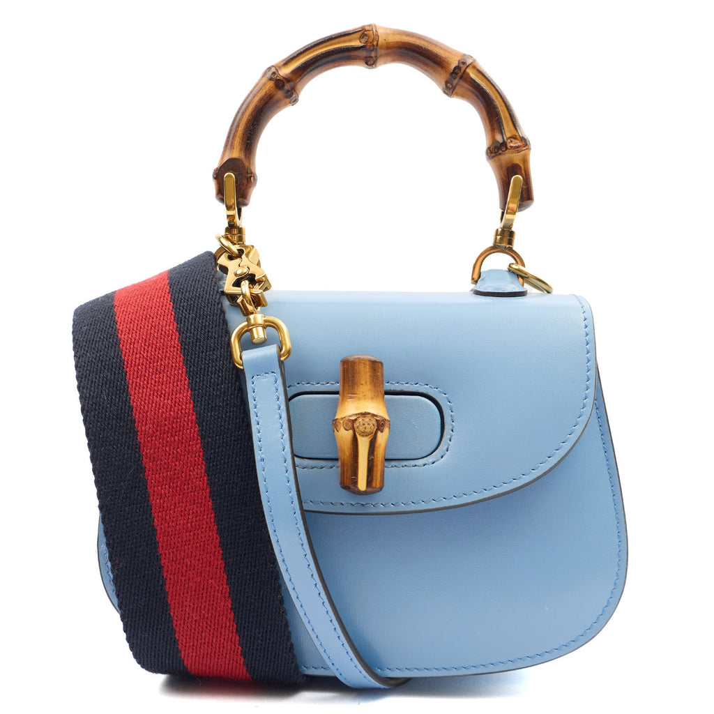 Gucci Top Handle Bamboo Top Handle in Blue, Patent Leather