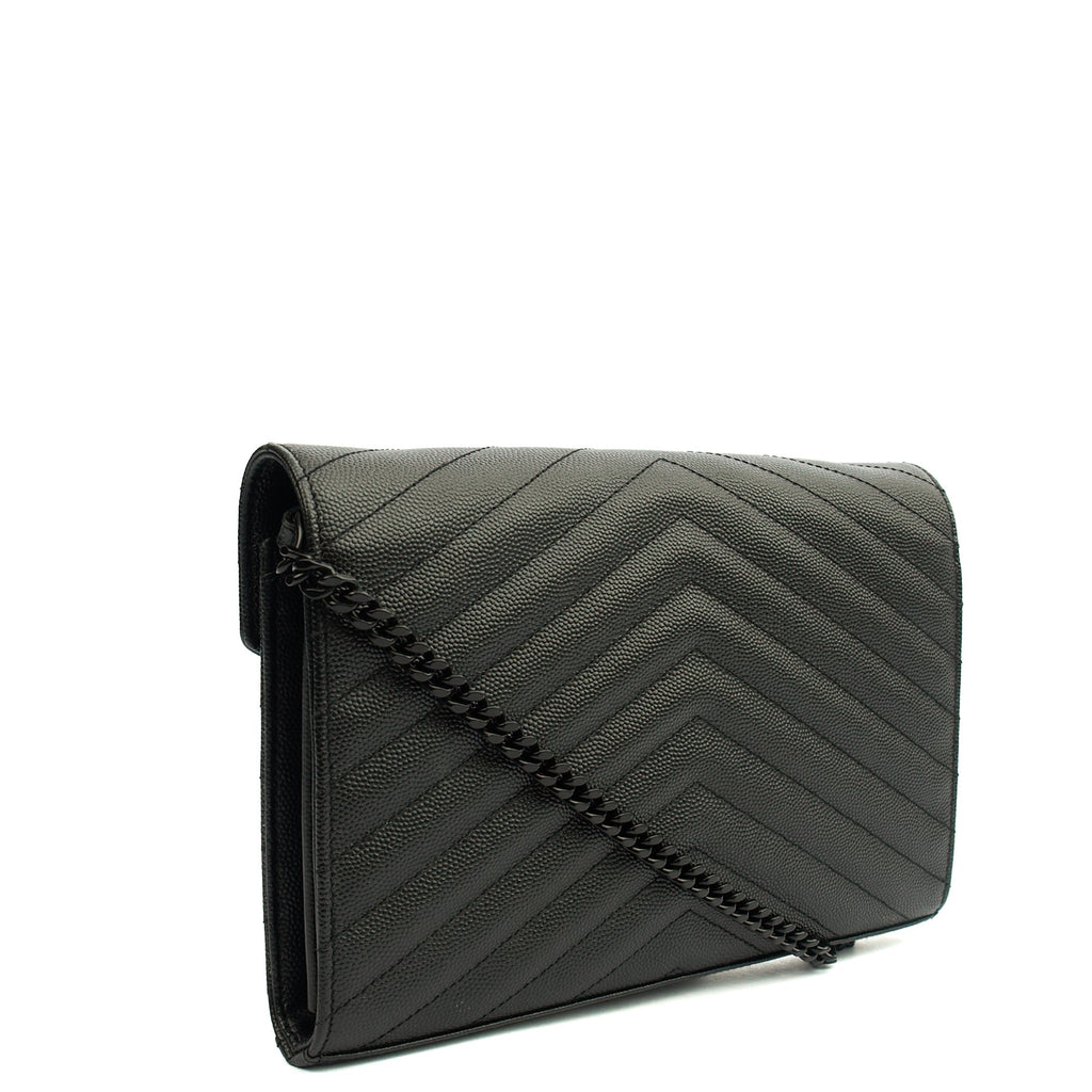 Saint Laurent Cross Body Envelope Chain Wallet in Black, Leather