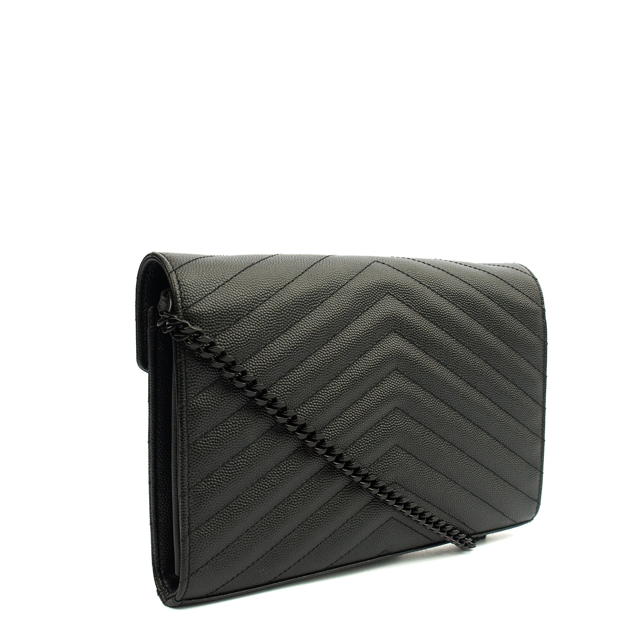Saint Laurent Cross Body Envelope Chain Wallet in Black, Leather