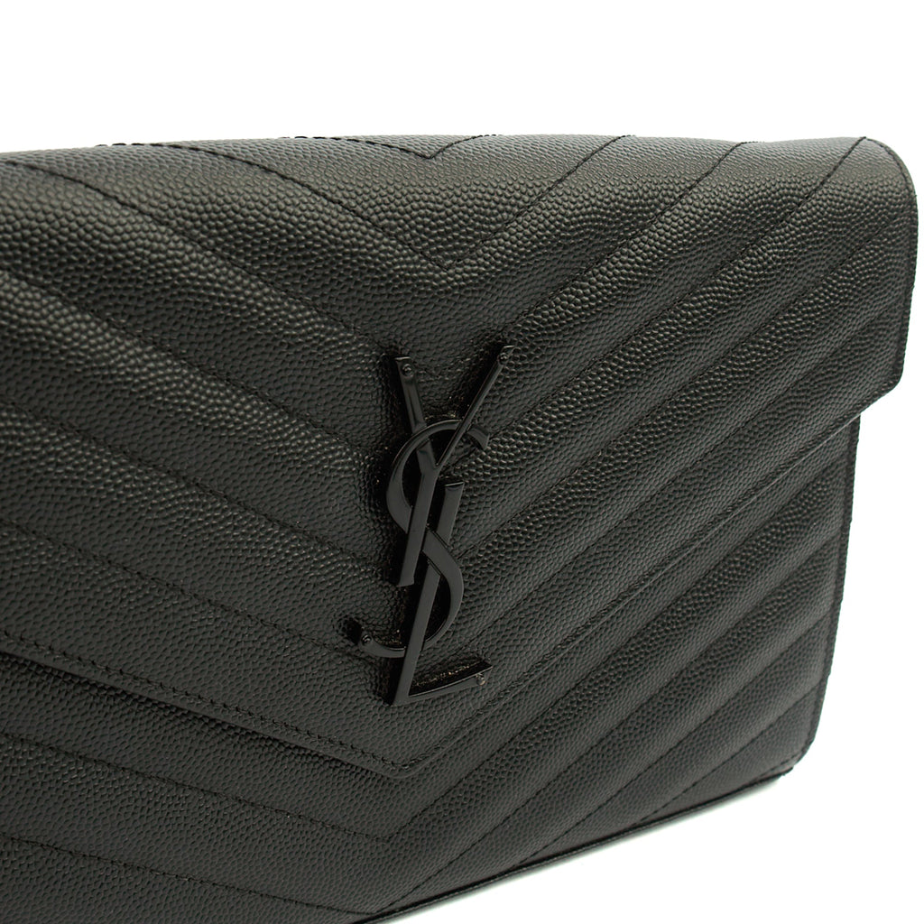 Saint Laurent Cross Body Envelope Chain Wallet in Black, Leather