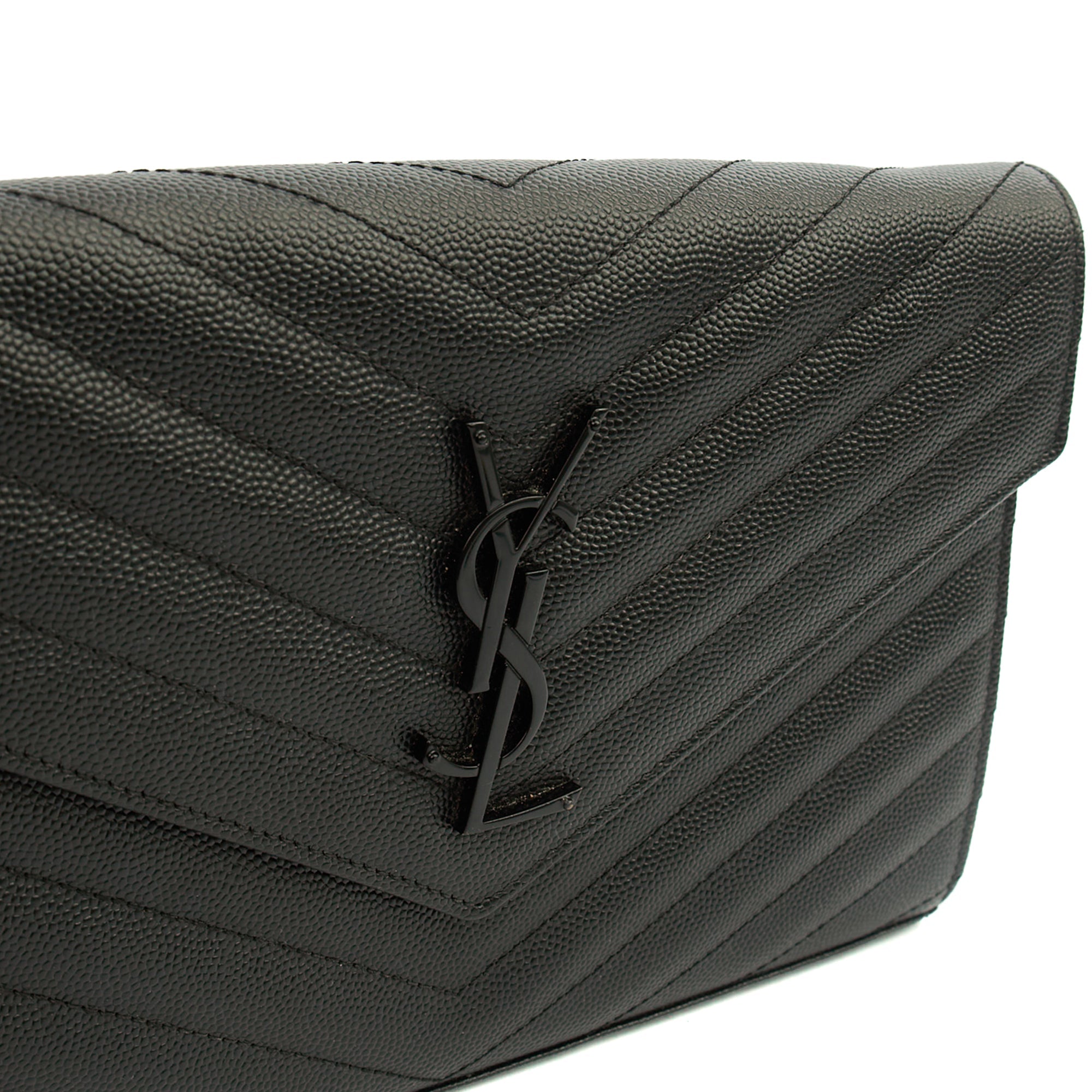 Saint Laurent Cross Body Envelope Chain Wallet in Black, Leather