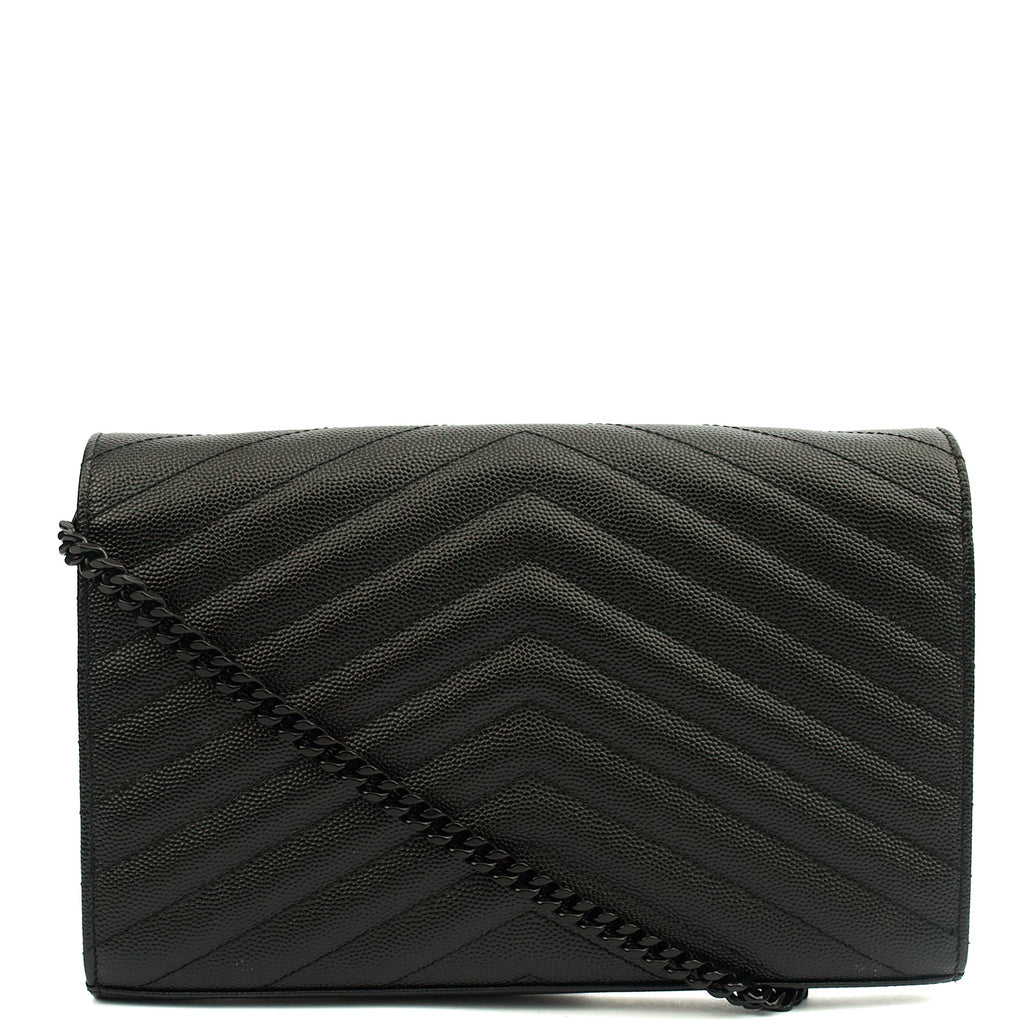 Saint Laurent Cross Body Envelope Chain Wallet in Black, Leather