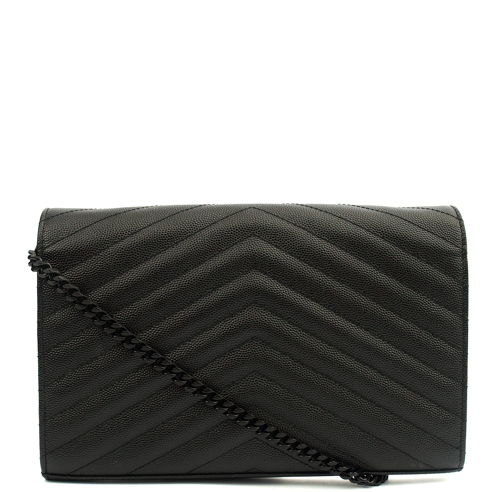 Saint Laurent Cross Body Envelope Chain Wallet in Black, Leather