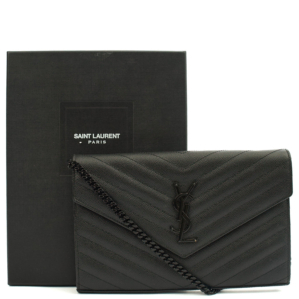 Saint Laurent Cross Body Envelope Chain Wallet in Black, Leather