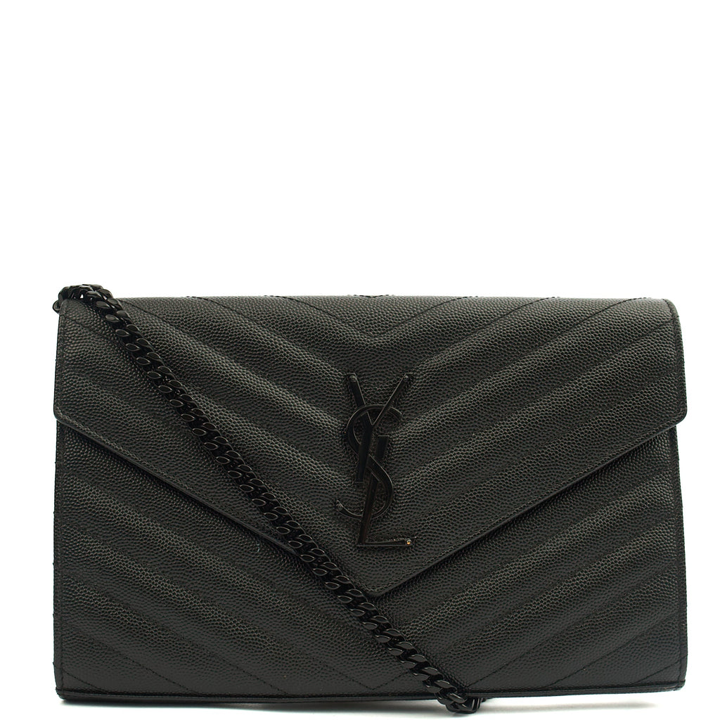 Saint Laurent Cross Body Envelope Chain Wallet in Black, Leather