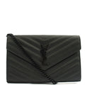 Saint Laurent Cross Body Envelope Chain Wallet in Black, Leather