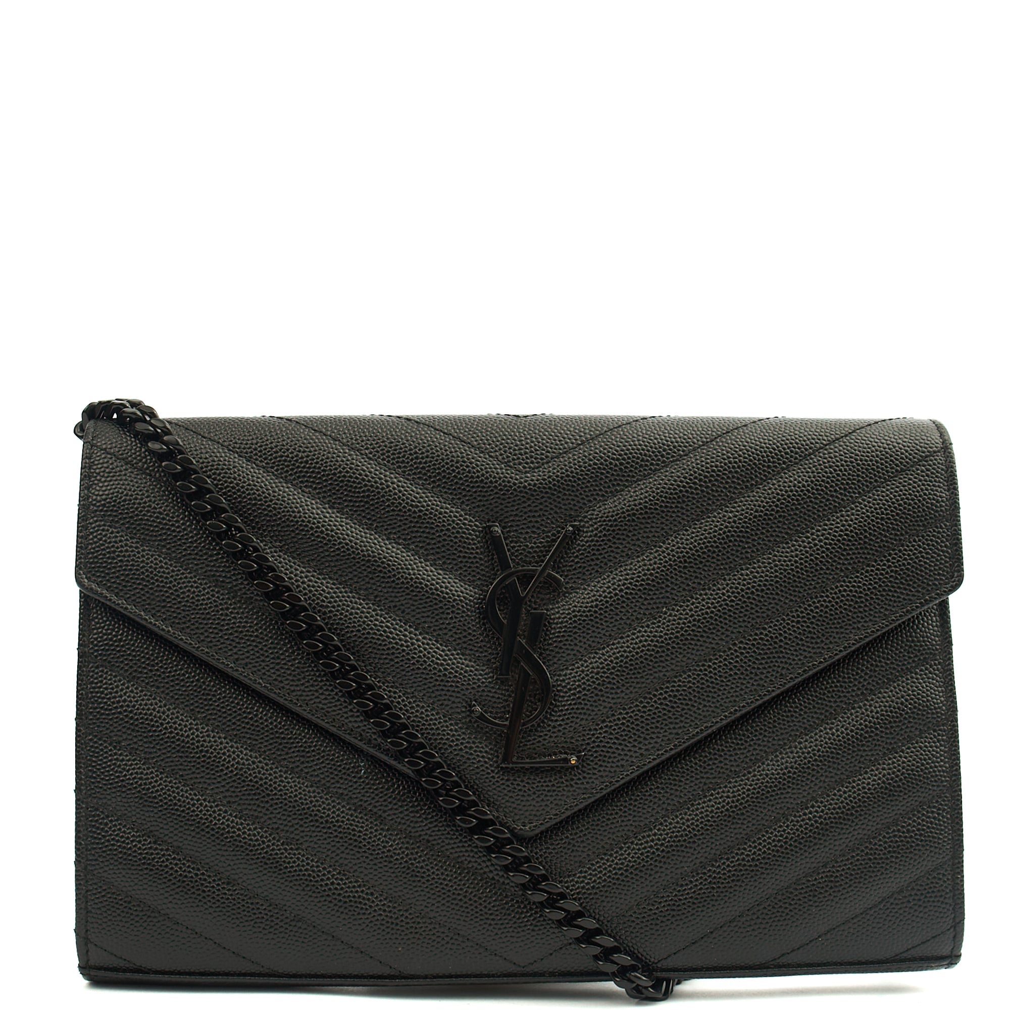 Saint Laurent Cross Body Envelope Chain Wallet in Black, Leather
