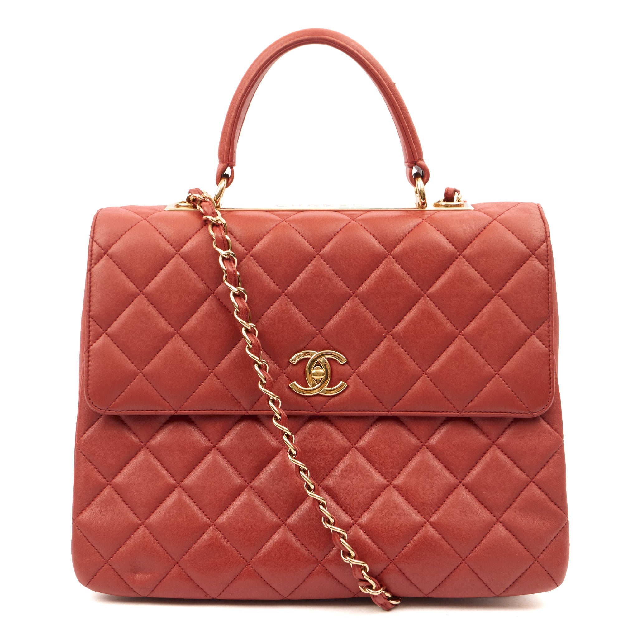 Chanel Top Handle Trendy CC in Red, Lambskin Leather