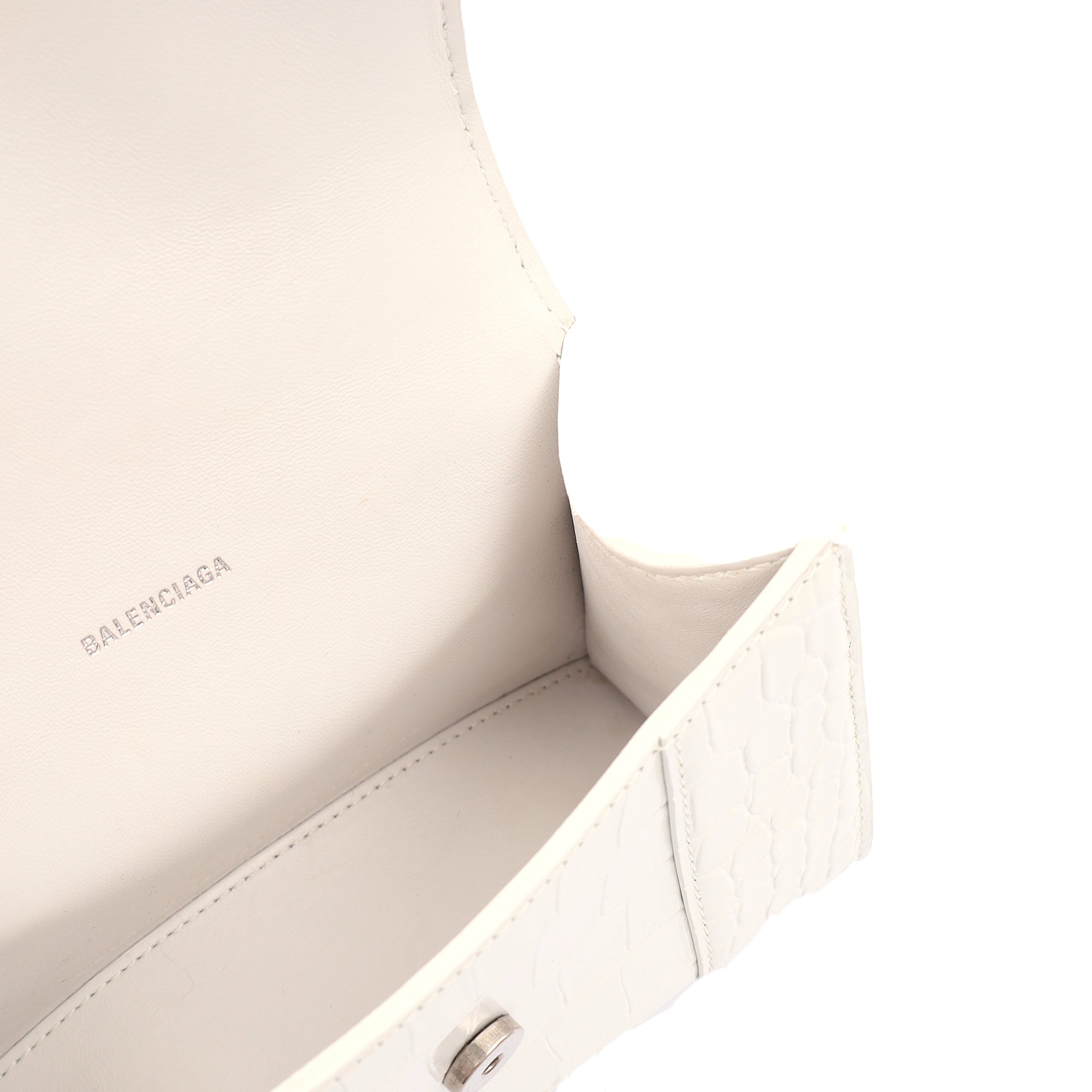 Balenciaga Mini Bag Hourglass Top Handle Small in White, Exotic Effect Leather