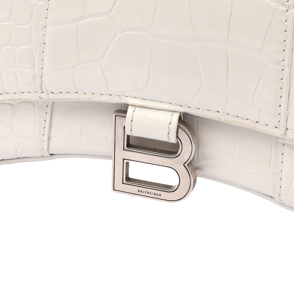 Balenciaga Mini Bag Hourglass Top Handle Small in White, Exotic Effect Leather